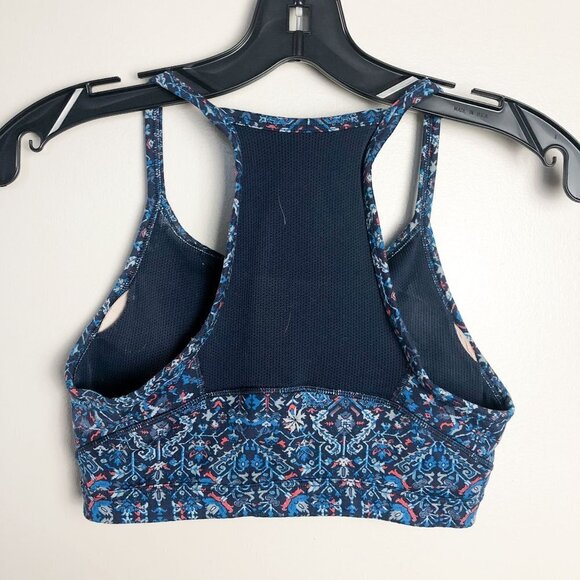 Athleta Long Line Racerback Patterned Sports Bra Blue Small - Picture 3 of 4